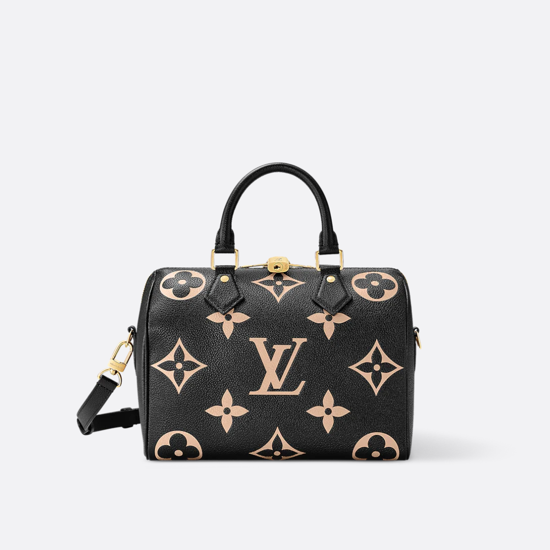 Women's Embossed Leather Bowling Bag - Black