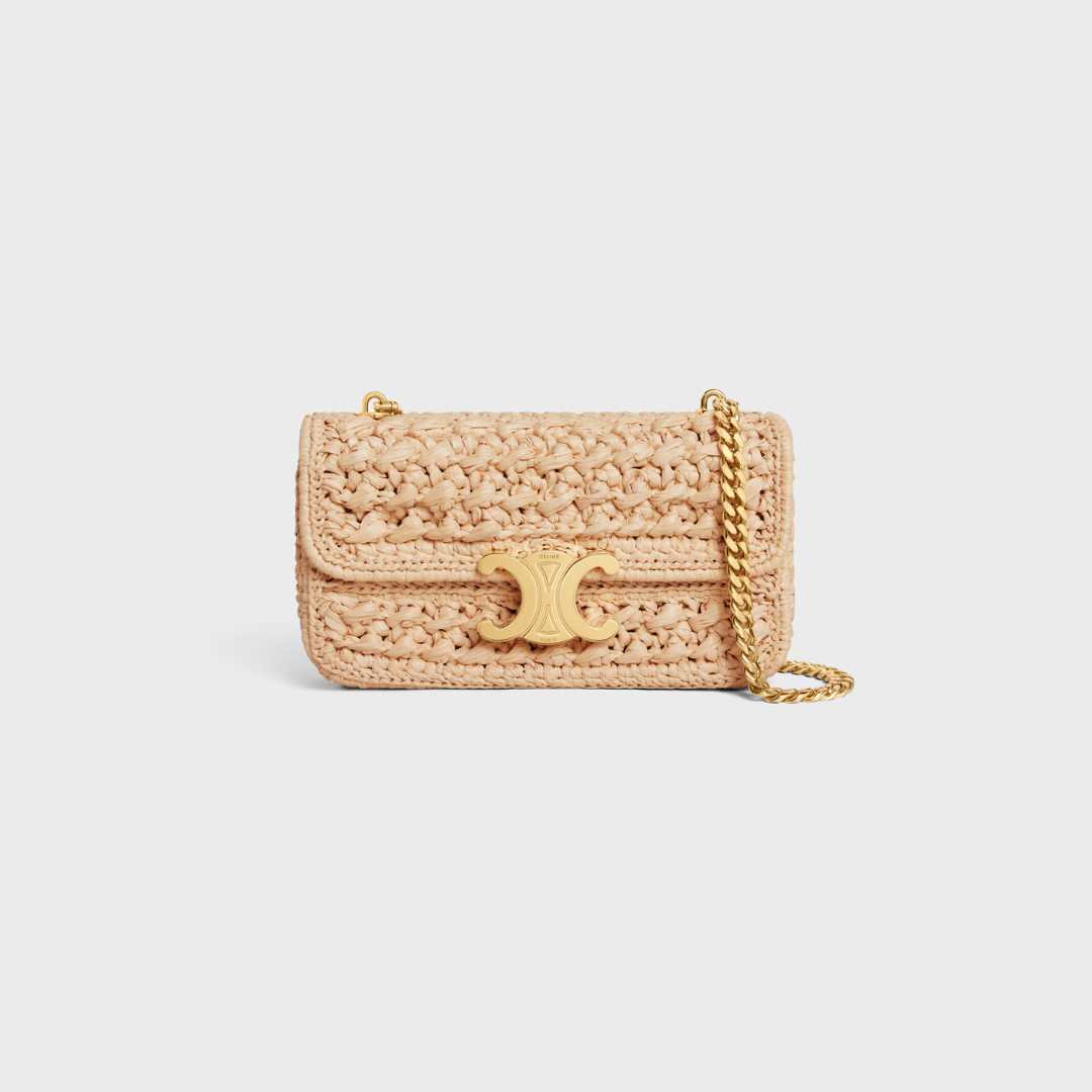 Taske i vævet raffia-look med klap og kæderem til kvinder