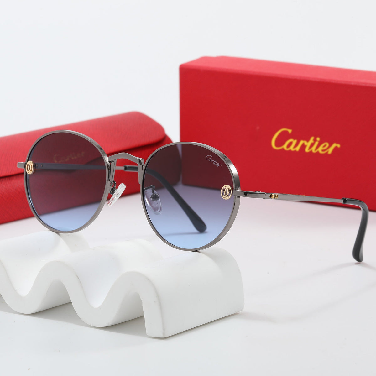 Round Gold-Tone Metal Frame Sunglasses