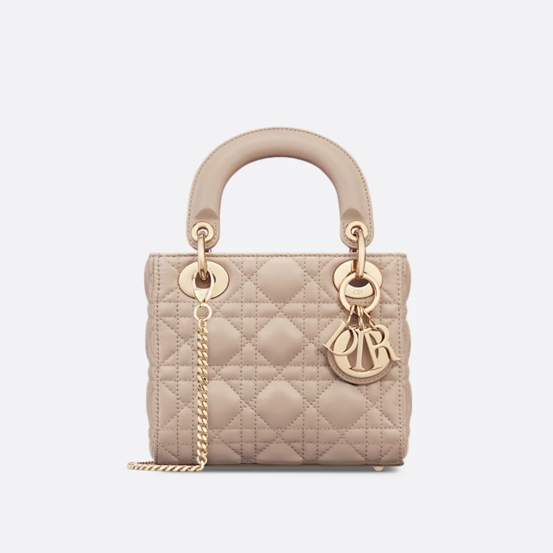 Mini quiltet lædertaske til kvinder med tophåndtag - creme