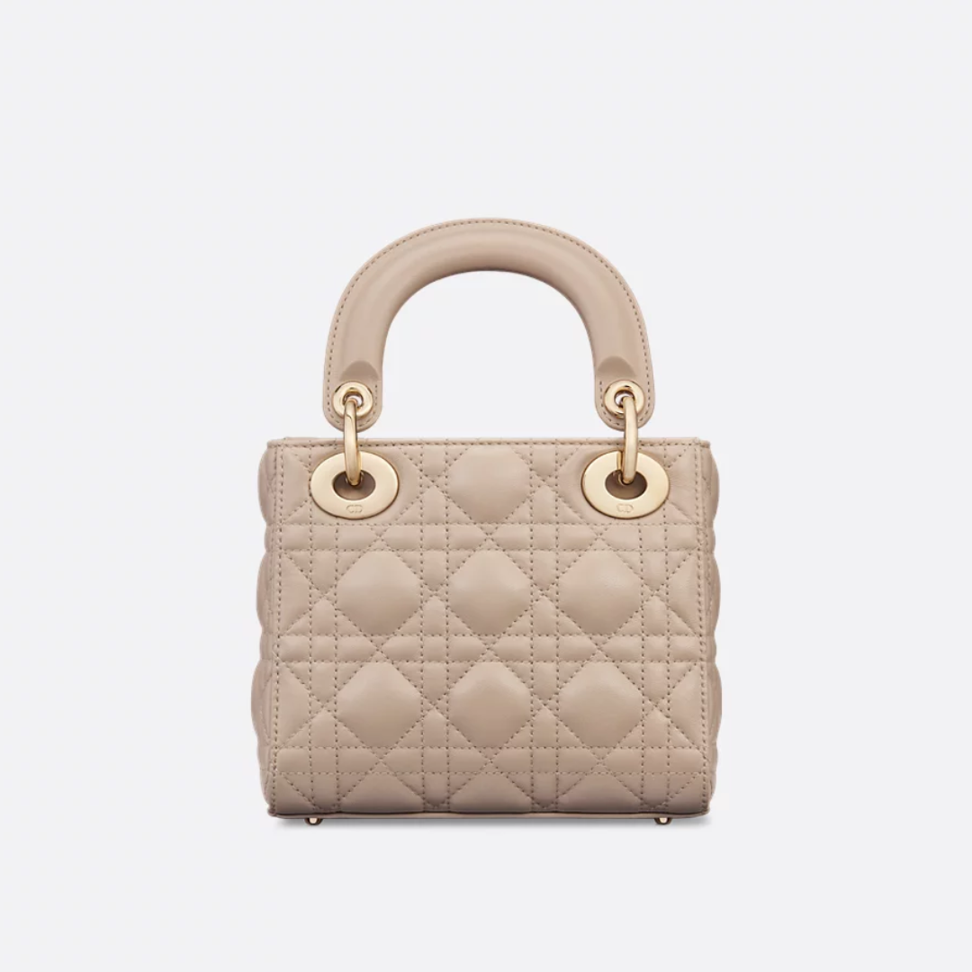 Mini quiltet lædertaske til kvinder med tophåndtag - creme