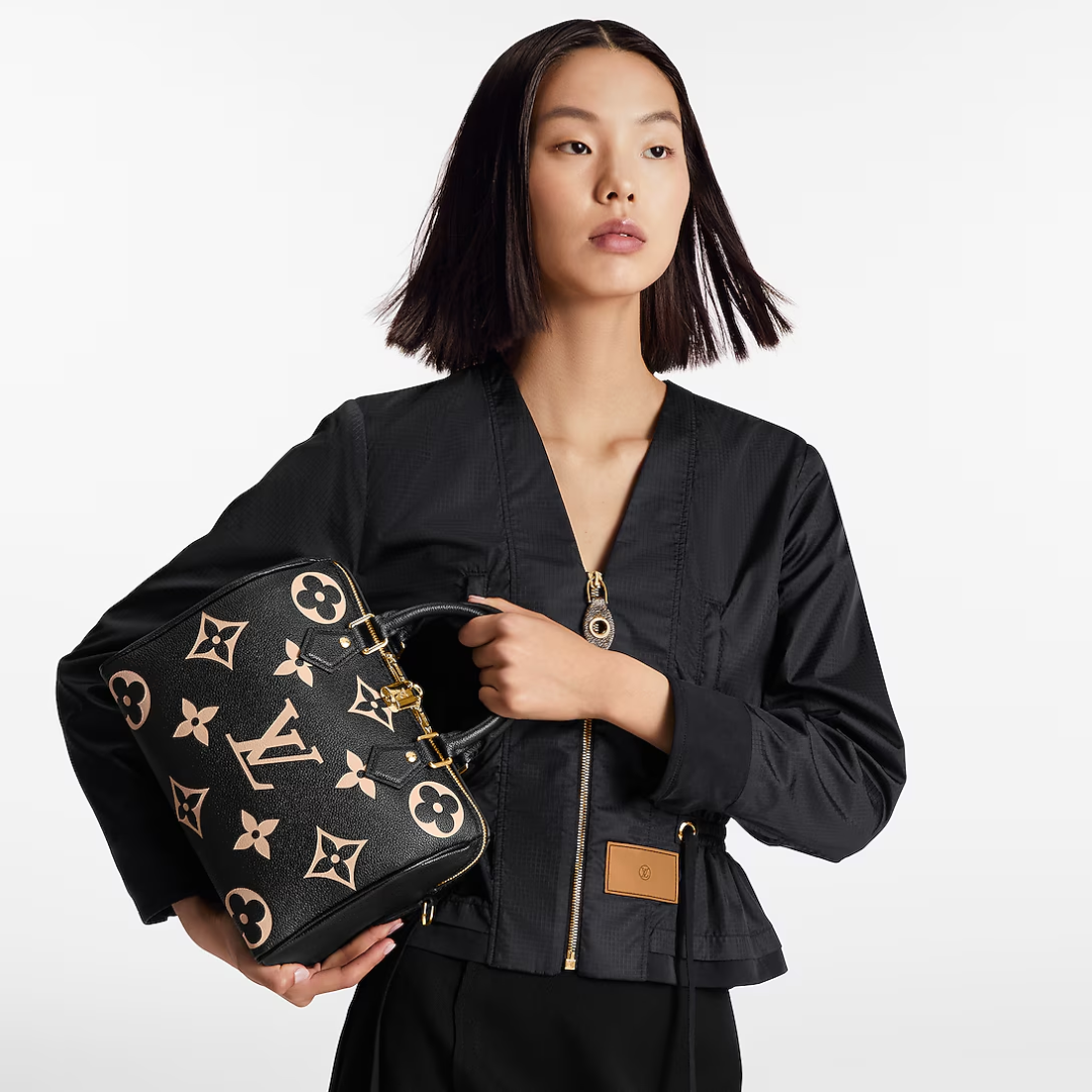 Women's Embossed Leather Bowling Bag - Black