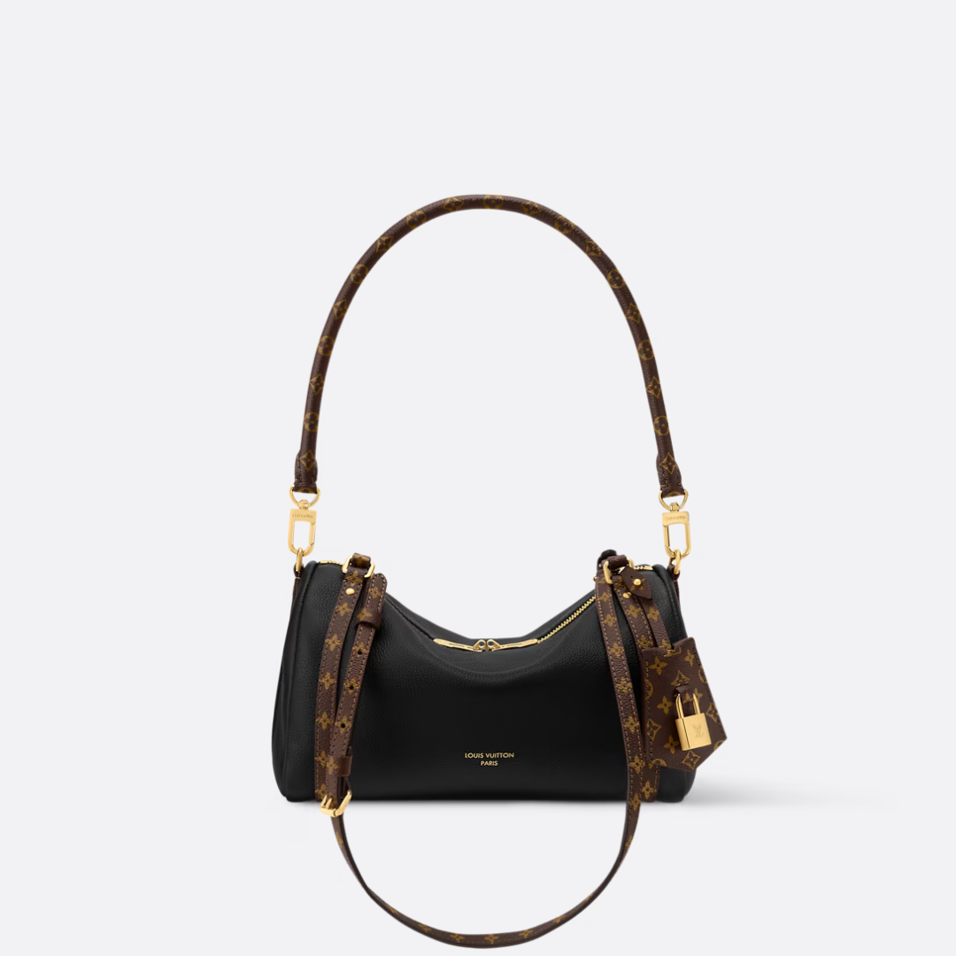 Tofarvet trapeztaske til kvinder i læder med tophåndtag