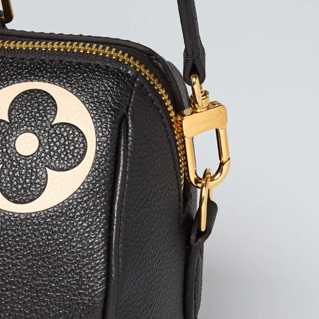 Women's Embossed Leather Bowling Bag - Black