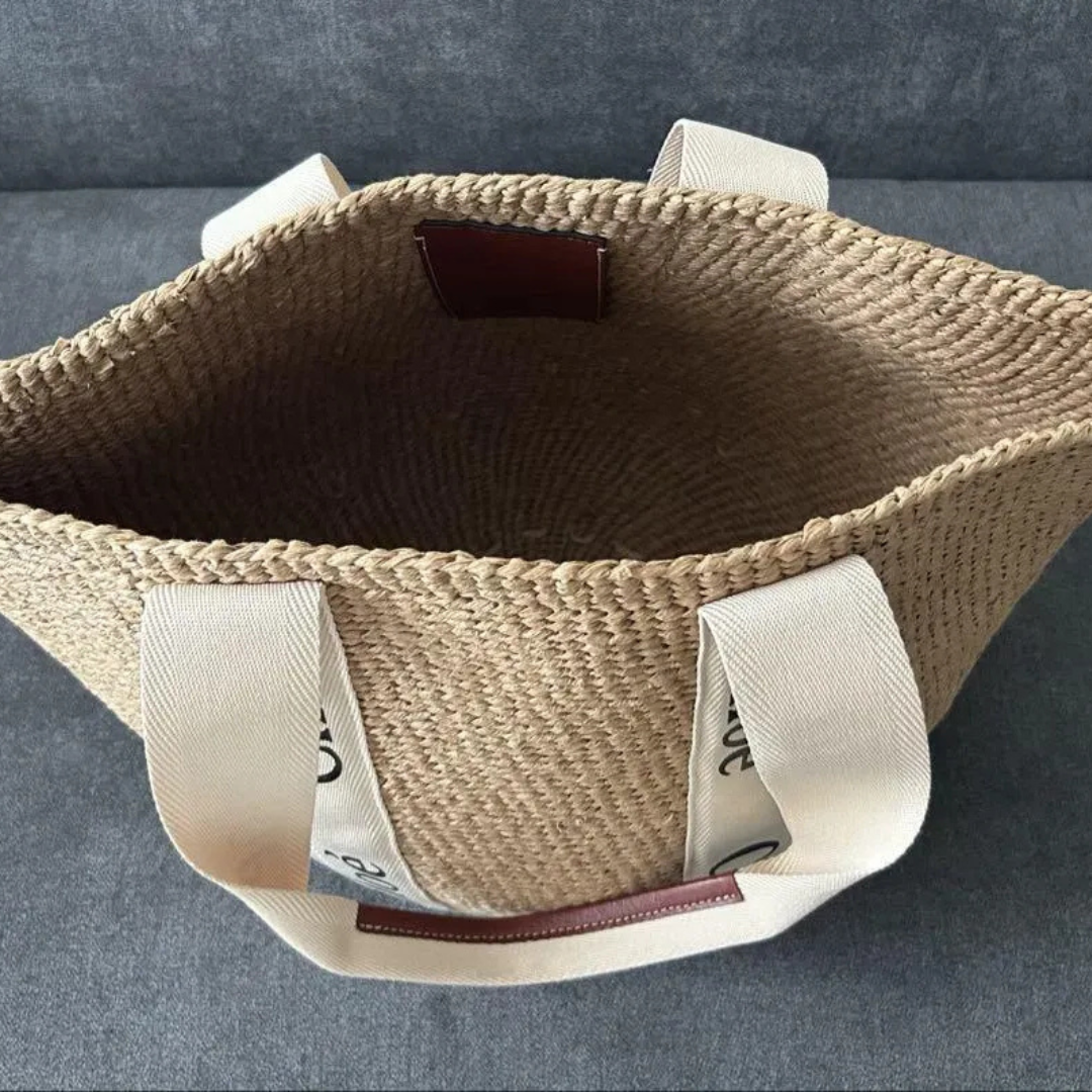 Women's Large Woven Raffia Basket Tote Bag