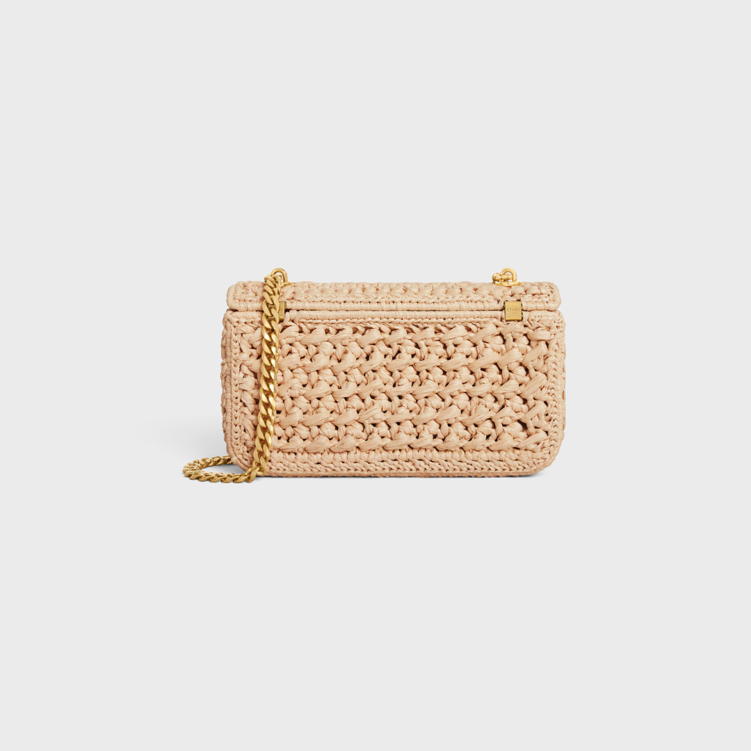 Taske i vævet raffia-look med klap og kæderem til kvinder