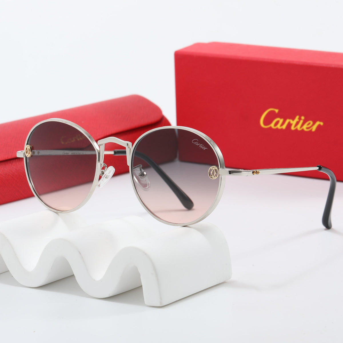 Round Gold-Tone Metal Frame Sunglasses
