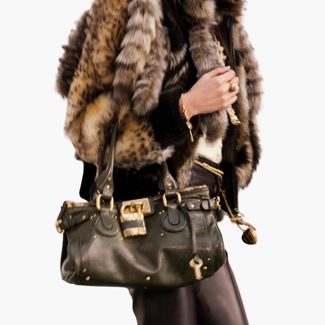 Women's Two-Tone Leather Satchel with Padlock Detail