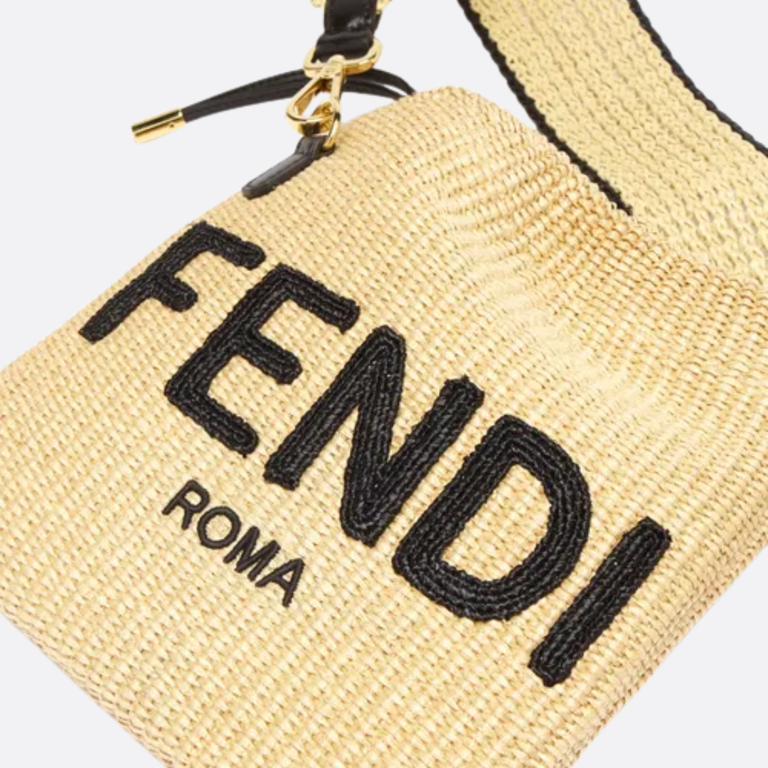 Women's Small Woven Raffia Drawstring Bucket Bag
