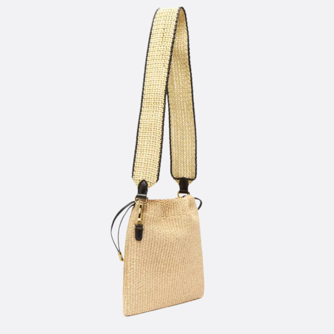 Women's Small Woven Raffia Drawstring Bucket Bag