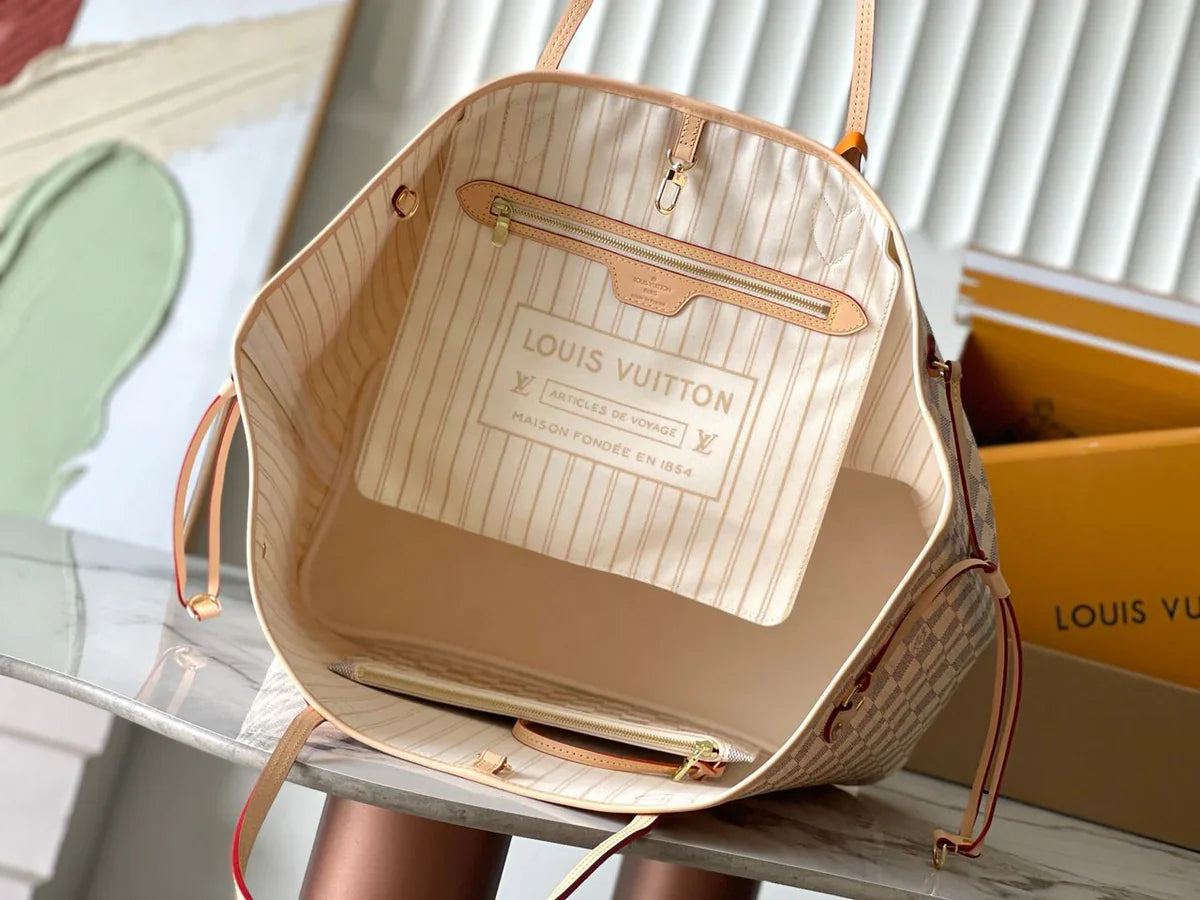 LV Neverfull MM Inside Out Tote White
