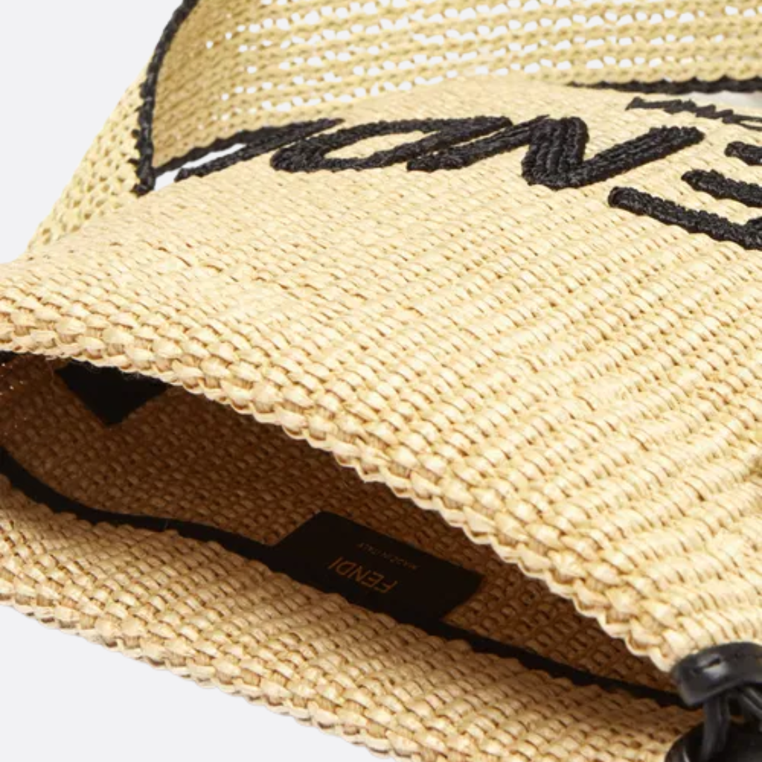 Women's Small Woven Raffia Drawstring Bucket Bag