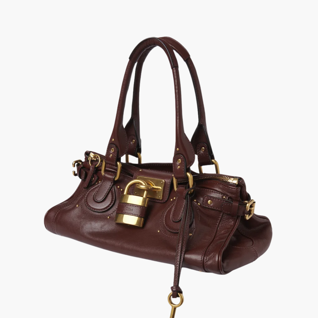 Women's Two-Tone Leather Satchel with Padlock Detail
