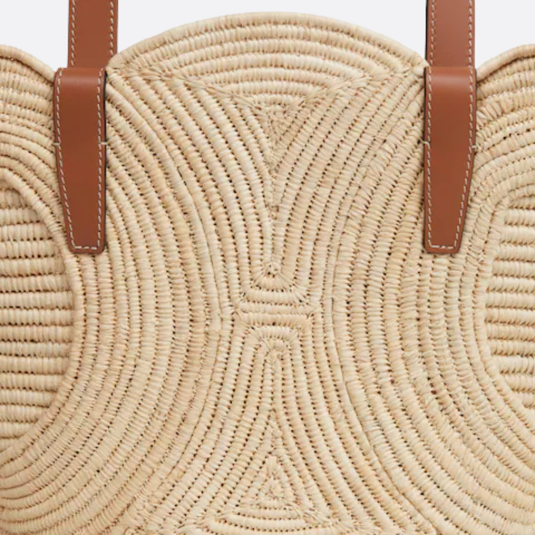 Women's Small Woven Raffia Tote with Leather Trim