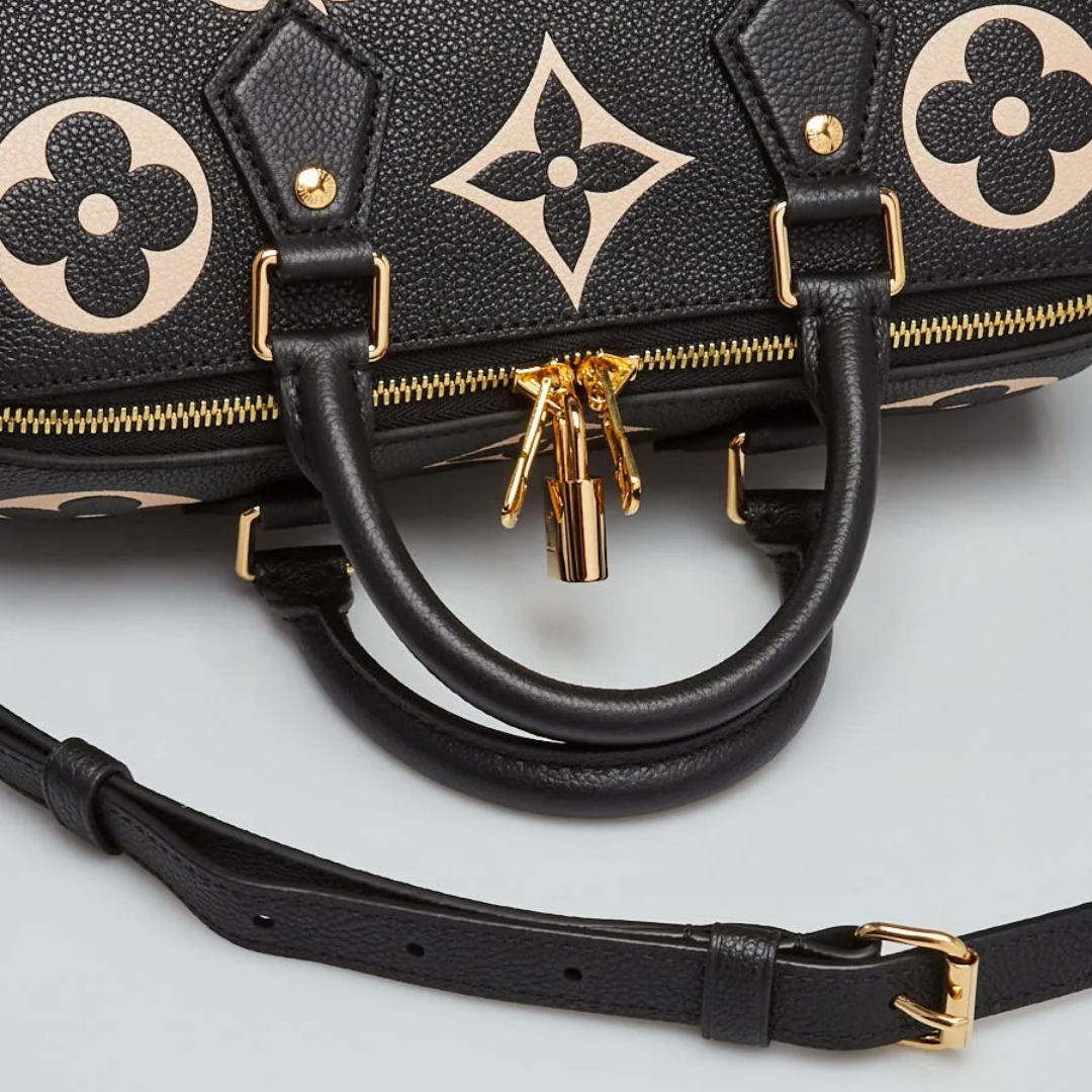Women's Embossed Leather Bowling Bag - Black