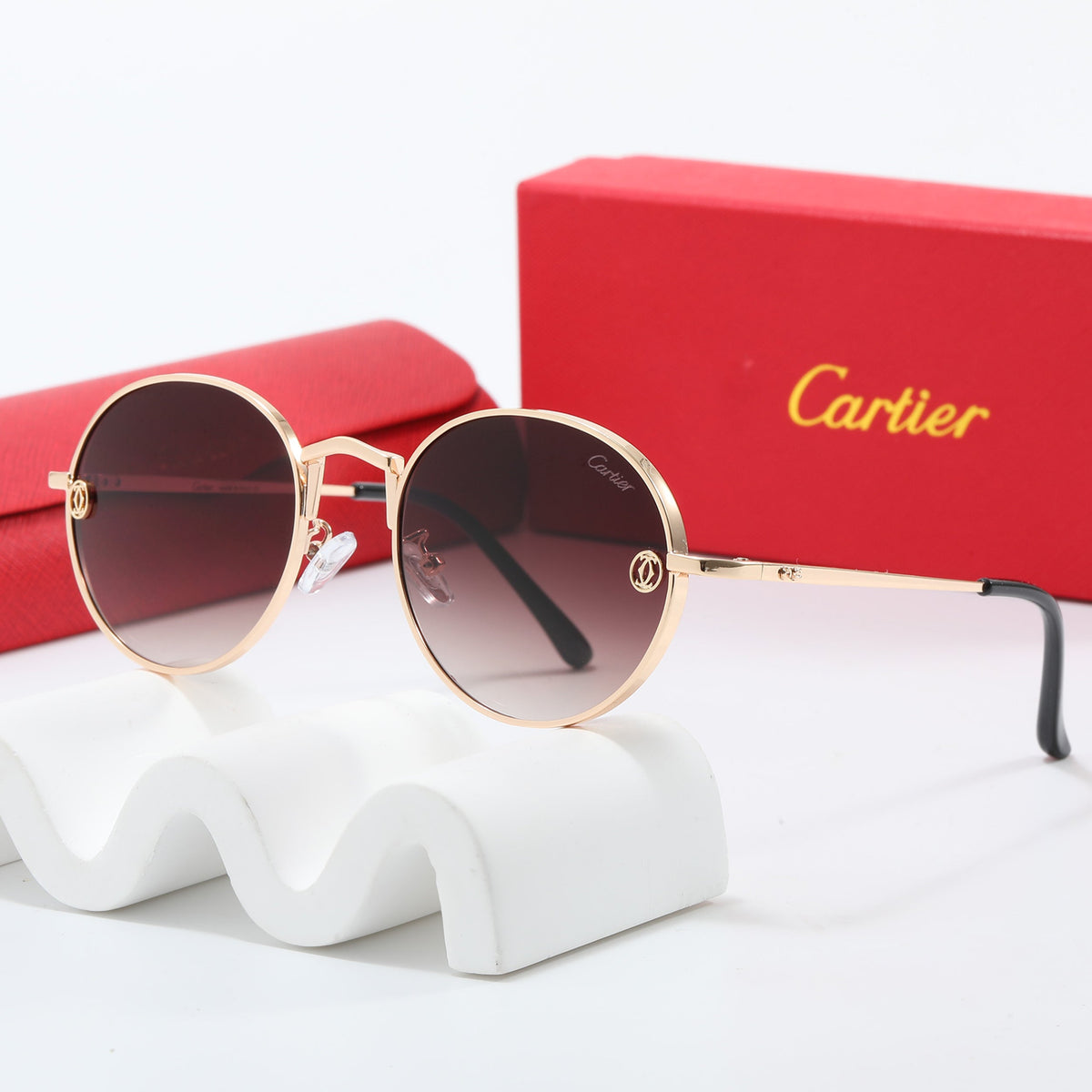 Round Gold-Tone Metal Frame Sunglasses