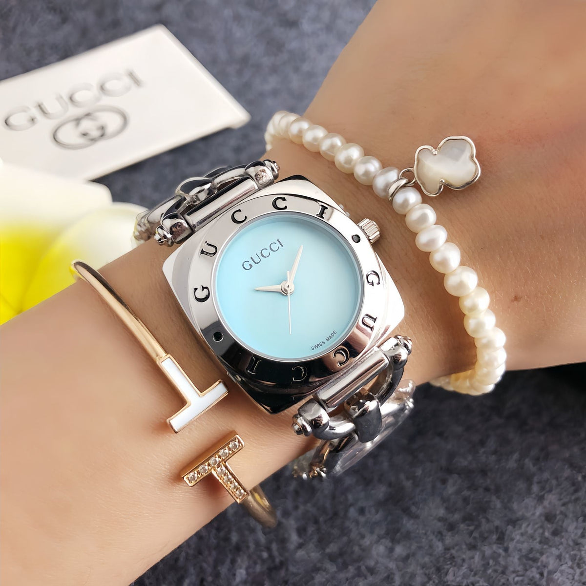 Women's Square Case Blue Dial Analog Watch