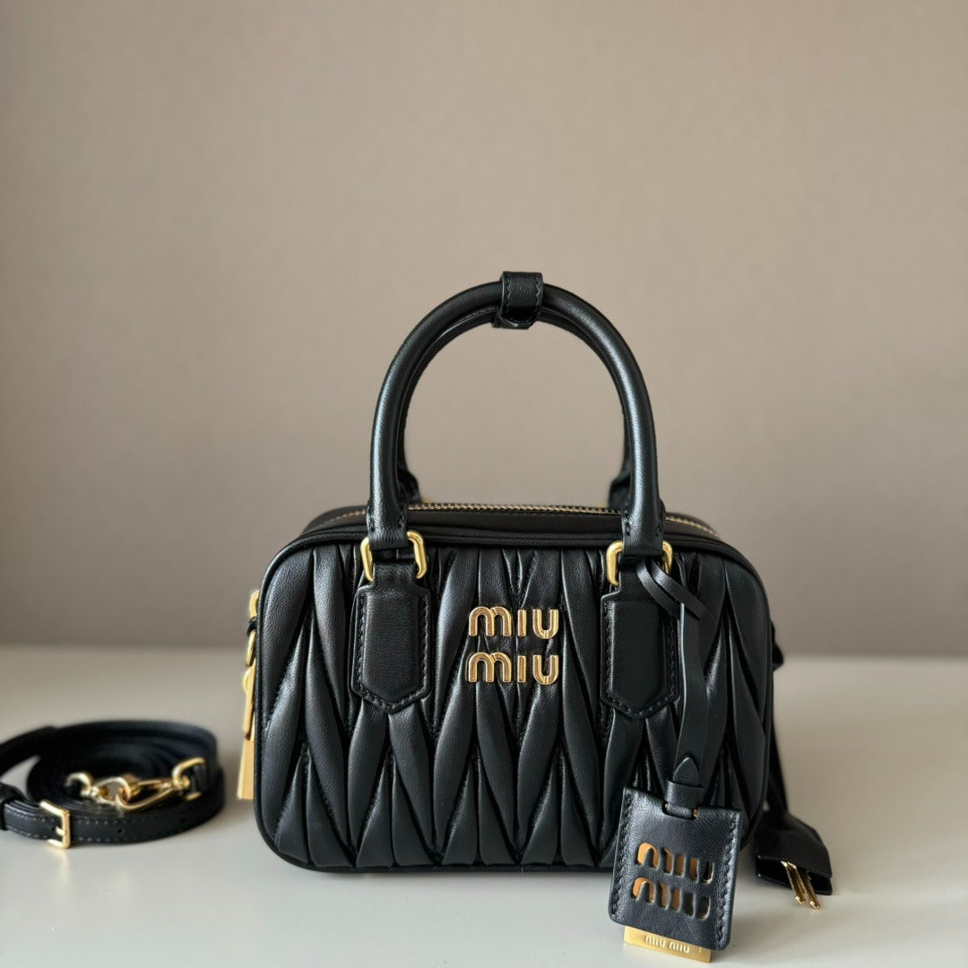 Women's Small Gathered Leather Bag with Removable Strap
