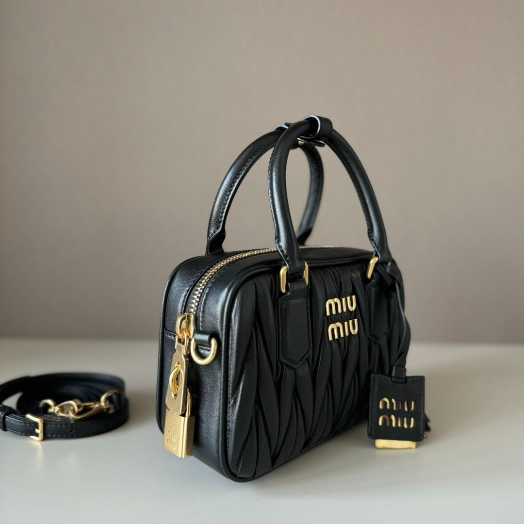 Women's Small Gathered Leather Bag with Removable Strap