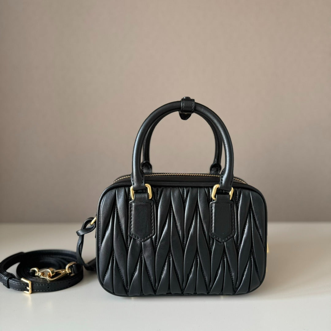 Women's Small Gathered Leather Bag with Removable Strap