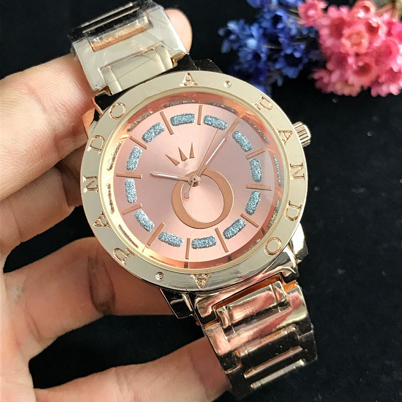 Armbåndsur til kvinder i guldfarve med glitrende urskive