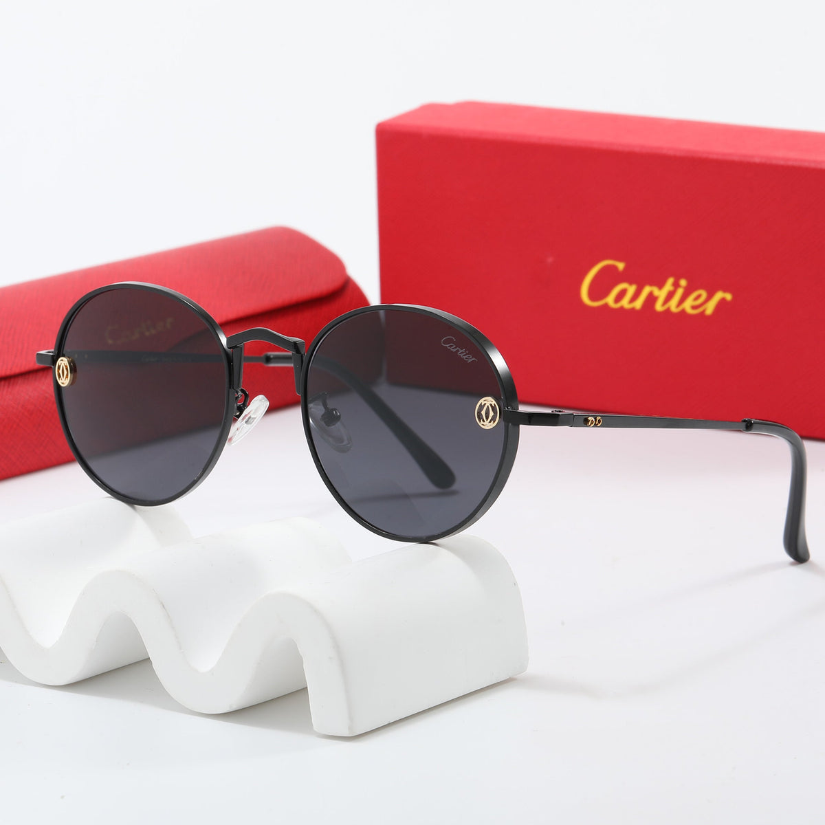 Round Gold-Tone Metal Frame Sunglasses
