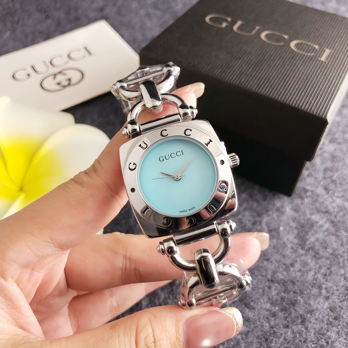 Women's Square Case Blue Dial Analog Watch