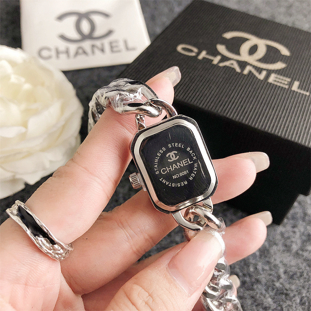 Women's Rectangular Crystal Bezel Chain Watch