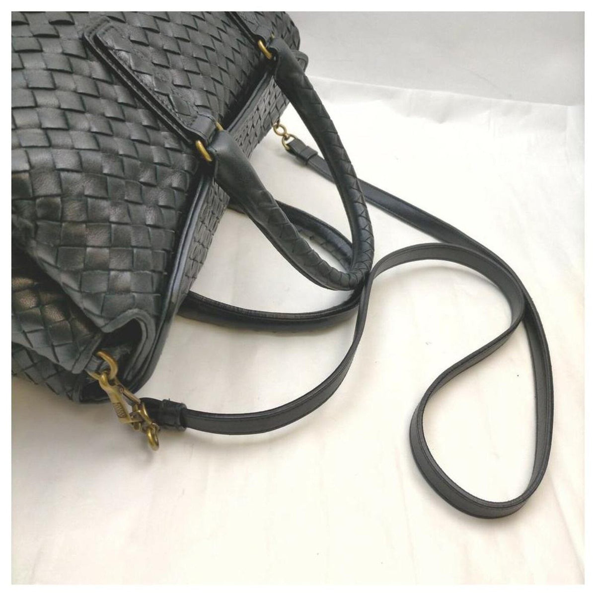 Women's Woven Leather Travel Duffel Bag