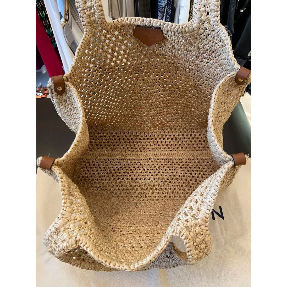 Stor vævet tote-taske til kvinder i raffia