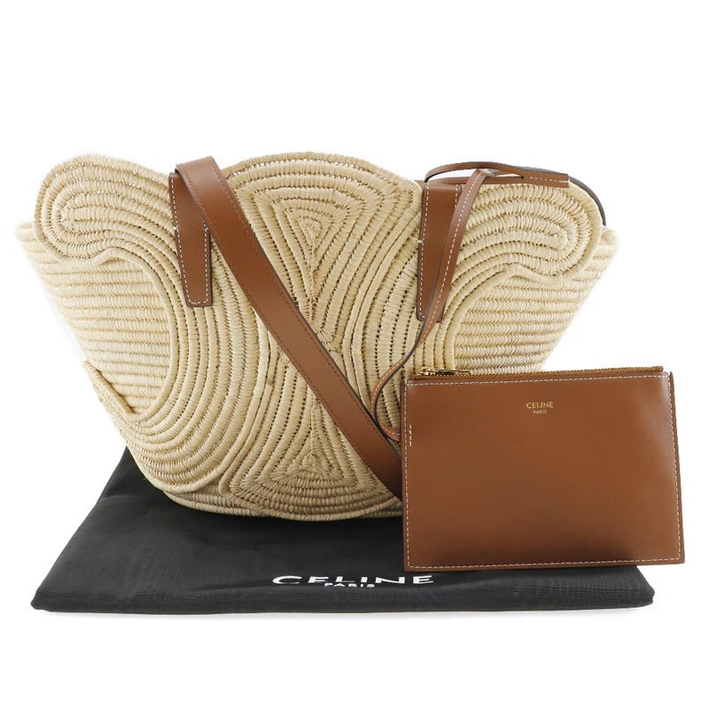 Women's Small Woven Raffia Tote with Leather Trim