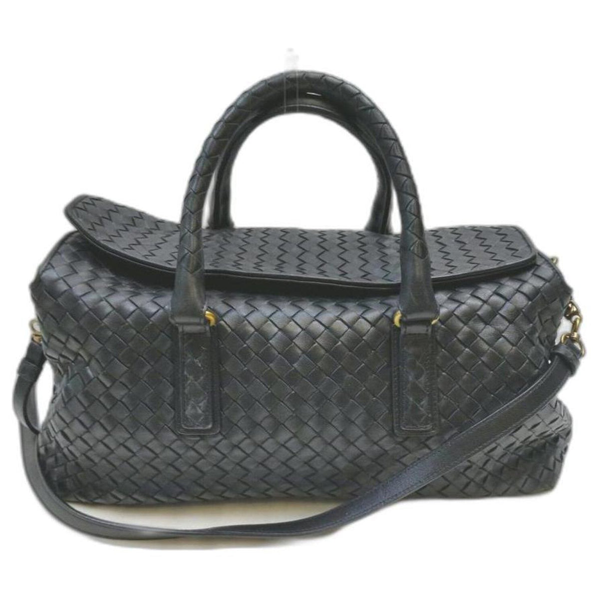Women's Woven Leather Travel Duffel Bag