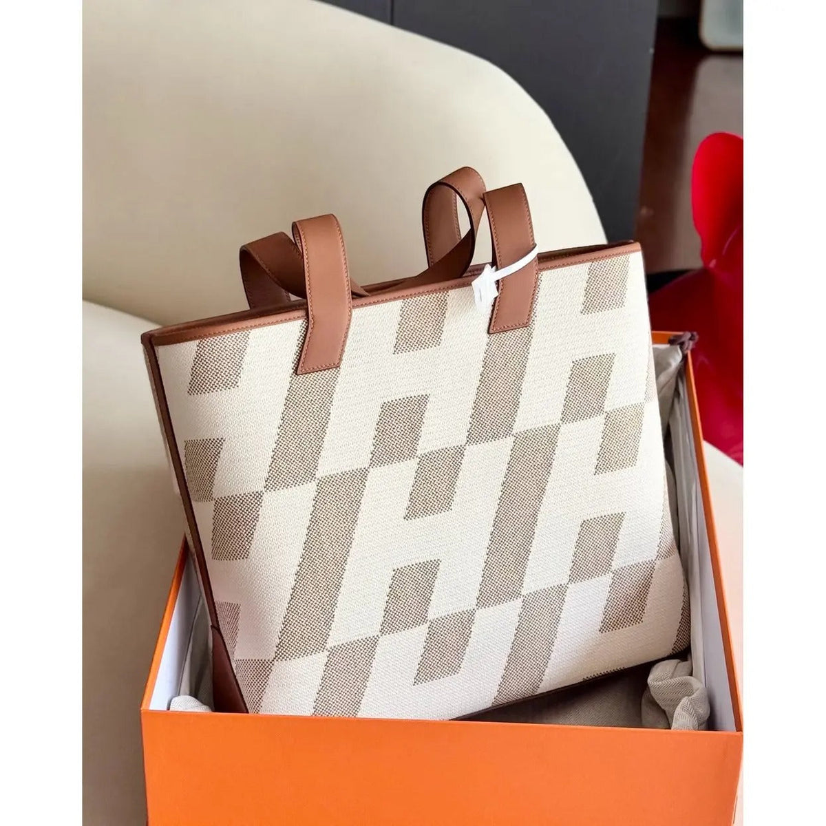 Stor shopping-tote i kanvas med print til kvinder