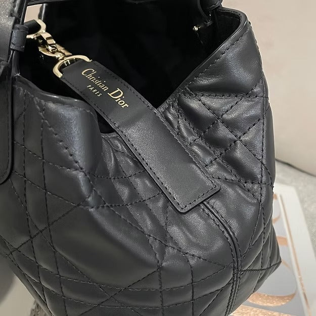 Women's Medium Quilted Leather Tote with Long Straps
