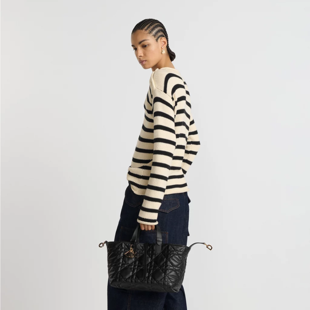 Women's Medium Quilted Leather Tote with Long Straps