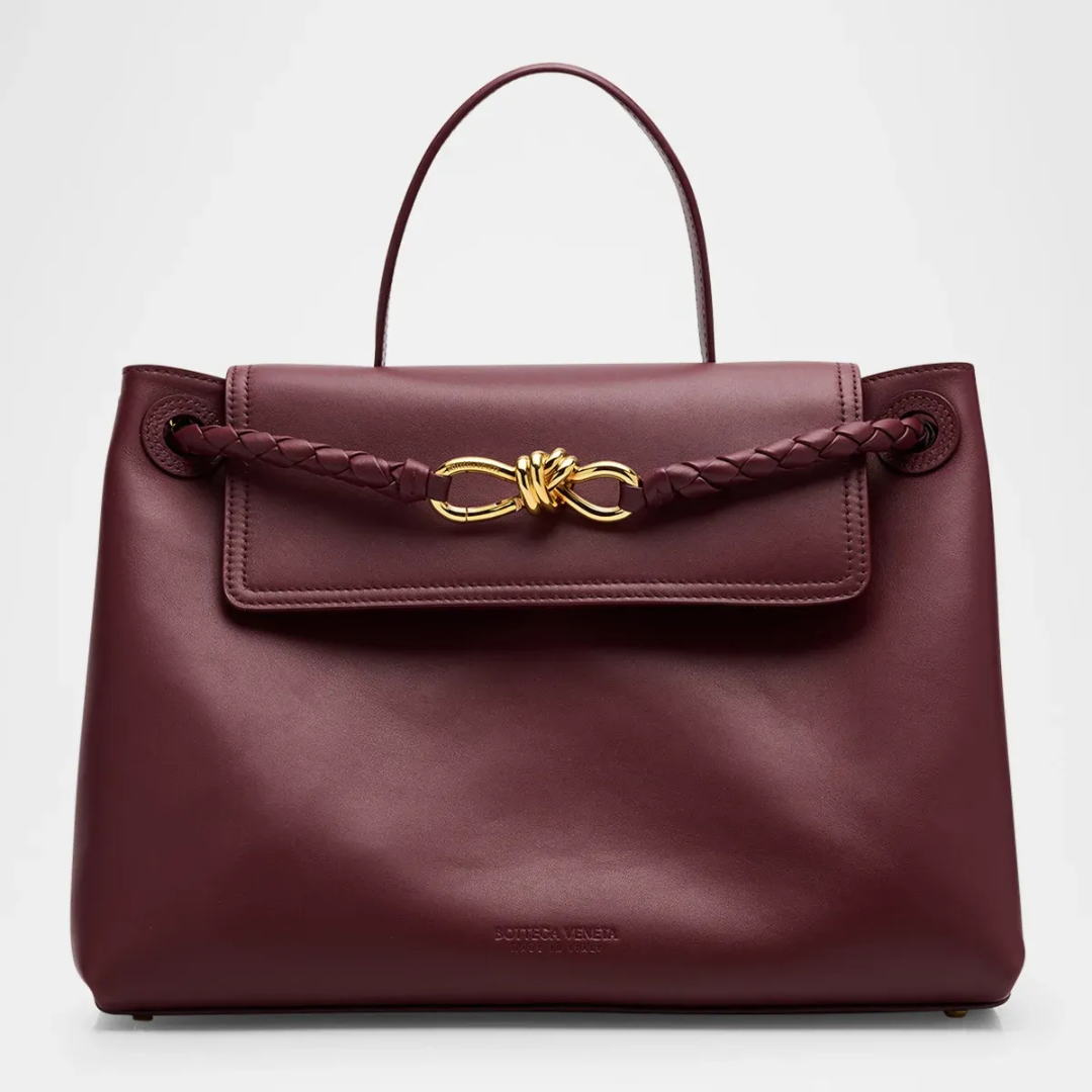 Women's Burgundy Leather Knot-Closure Top Handle Bag