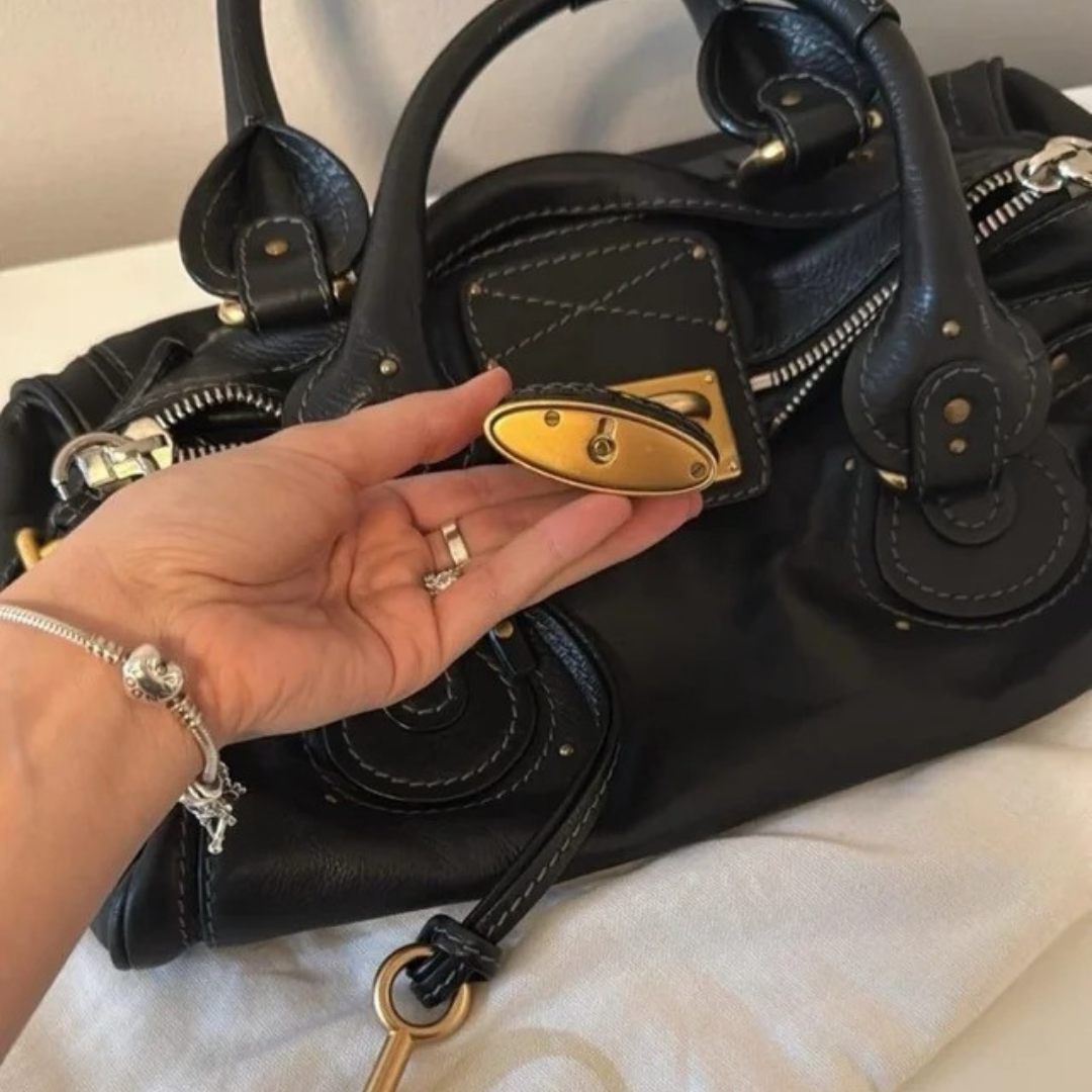 Women's Two-Tone Leather Satchel with Padlock Detail