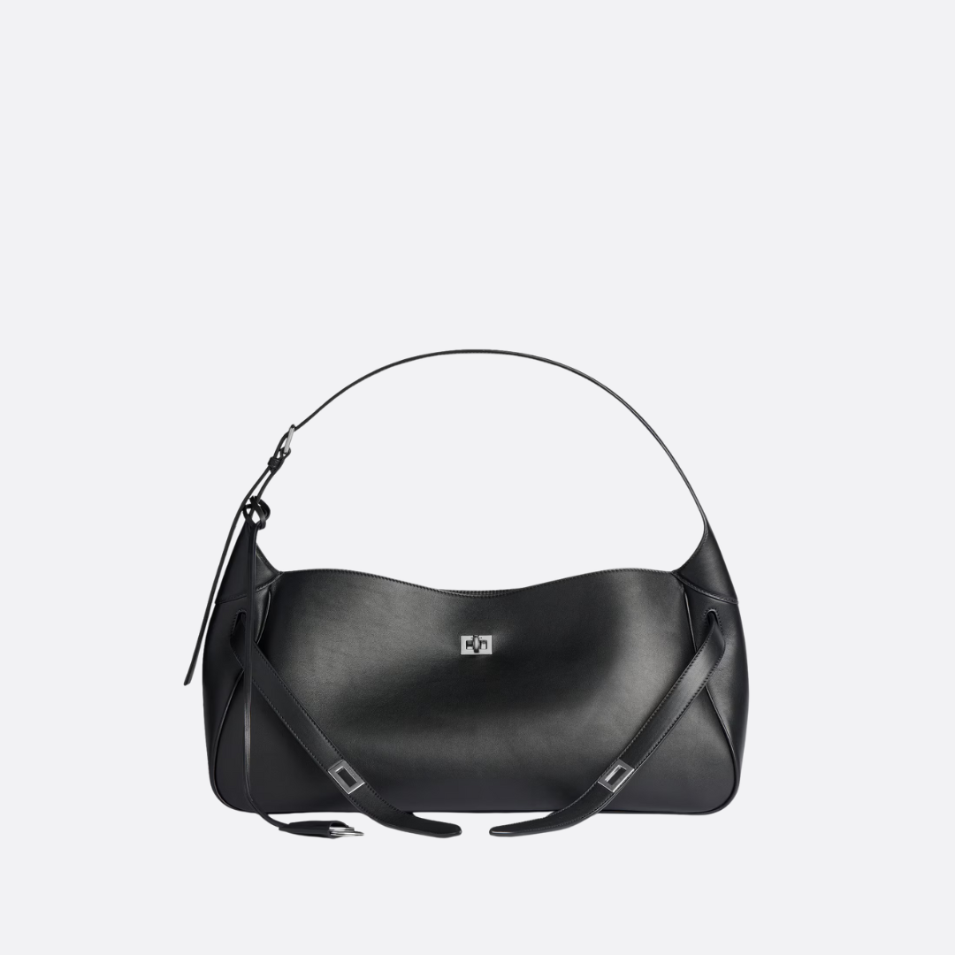 Women's Black Calf Leather Slouchy Hobo Bag
