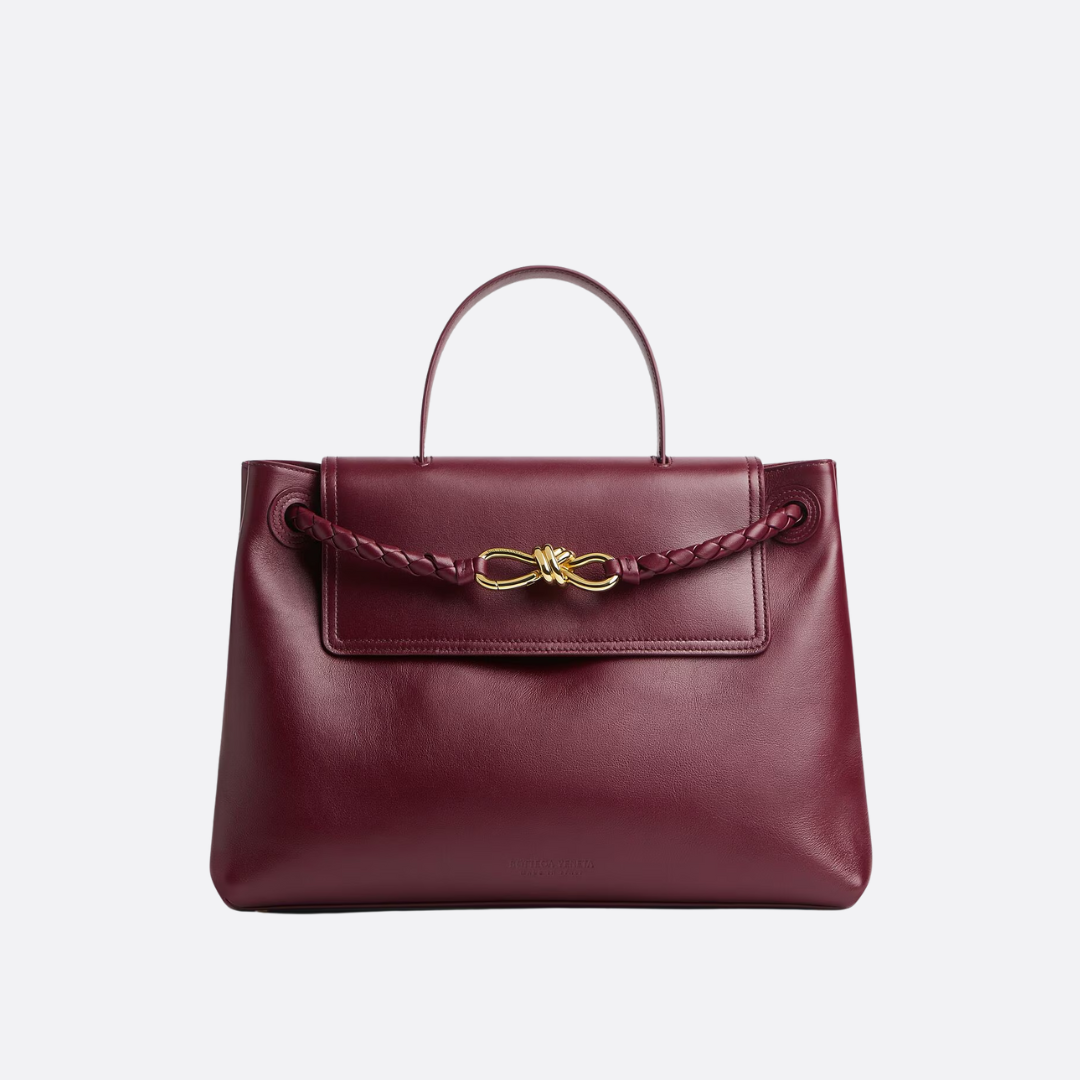 Women's Burgundy Leather Knot-Closure Top Handle Bag