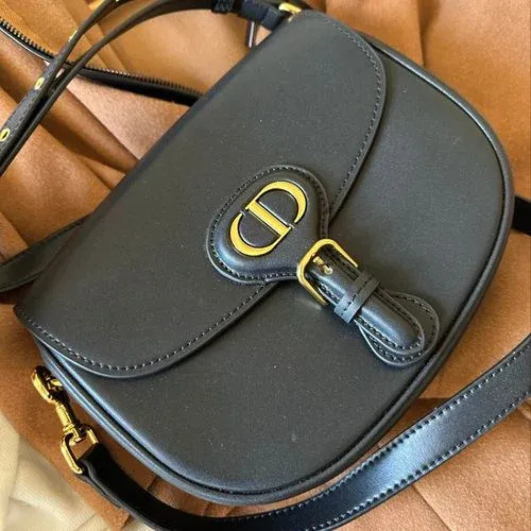 Women's Smooth Leather Flap Crossbody Bag with Guitar Strap