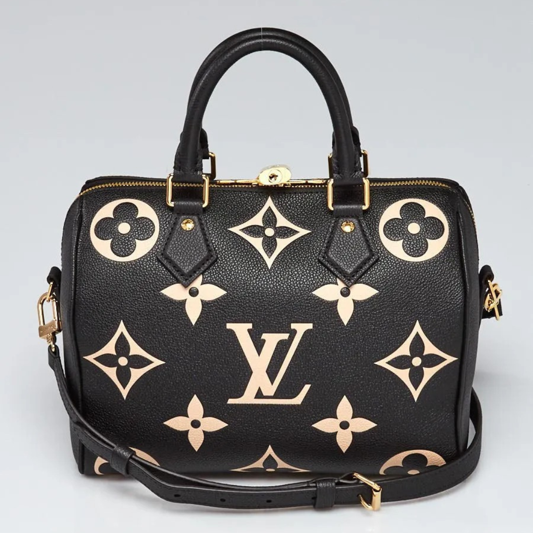 Women's Embossed Leather Bowling Bag - Black