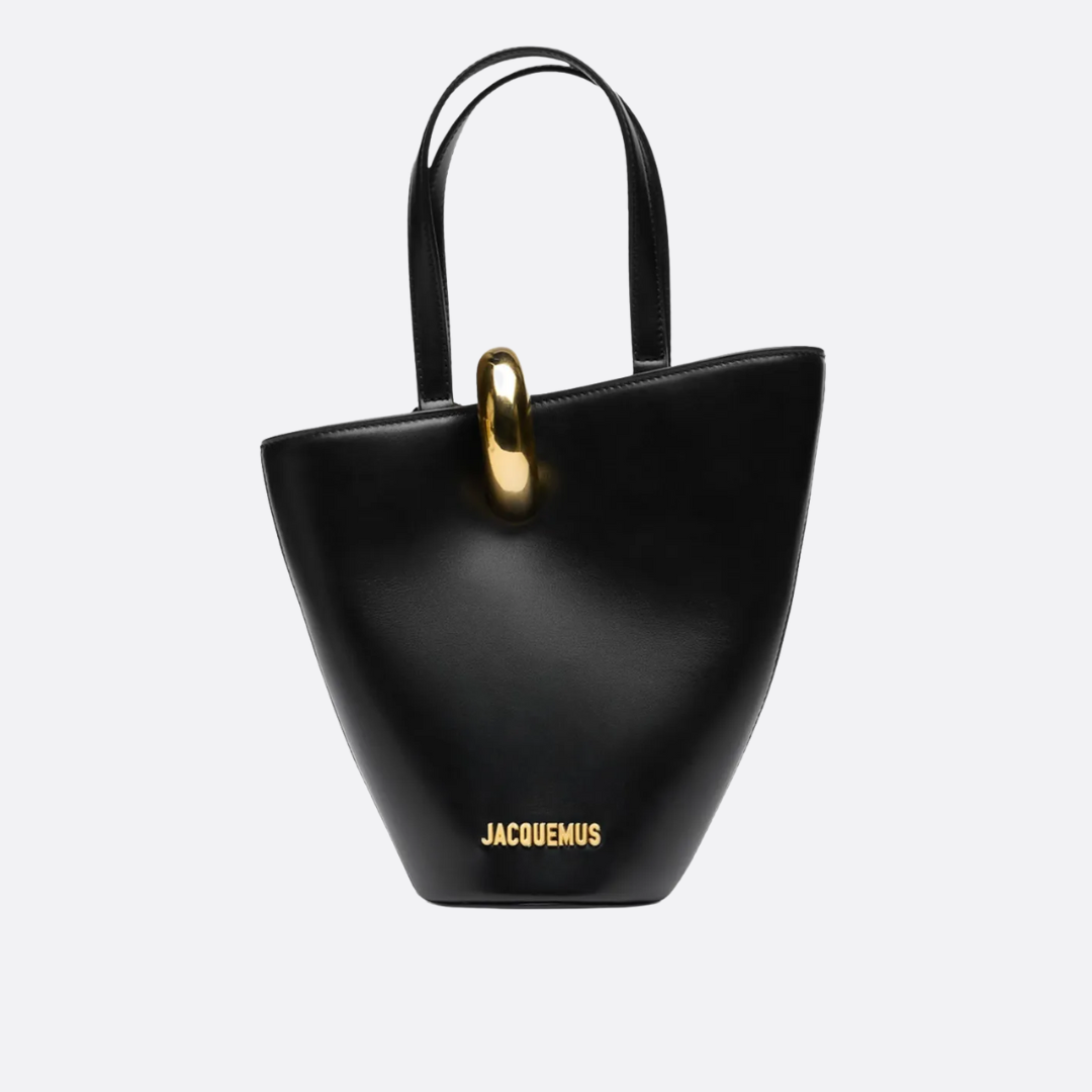 Women's Small Glossy Leather Bucket Bag with Gold-Tone Hardware