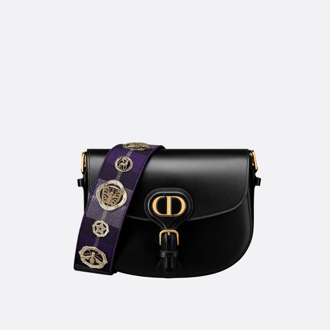 Women's Smooth Leather Flap Crossbody Bag with Guitar Strap