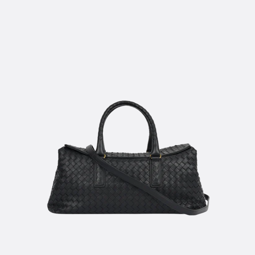 Women's Woven Leather Travel Duffel Bag
