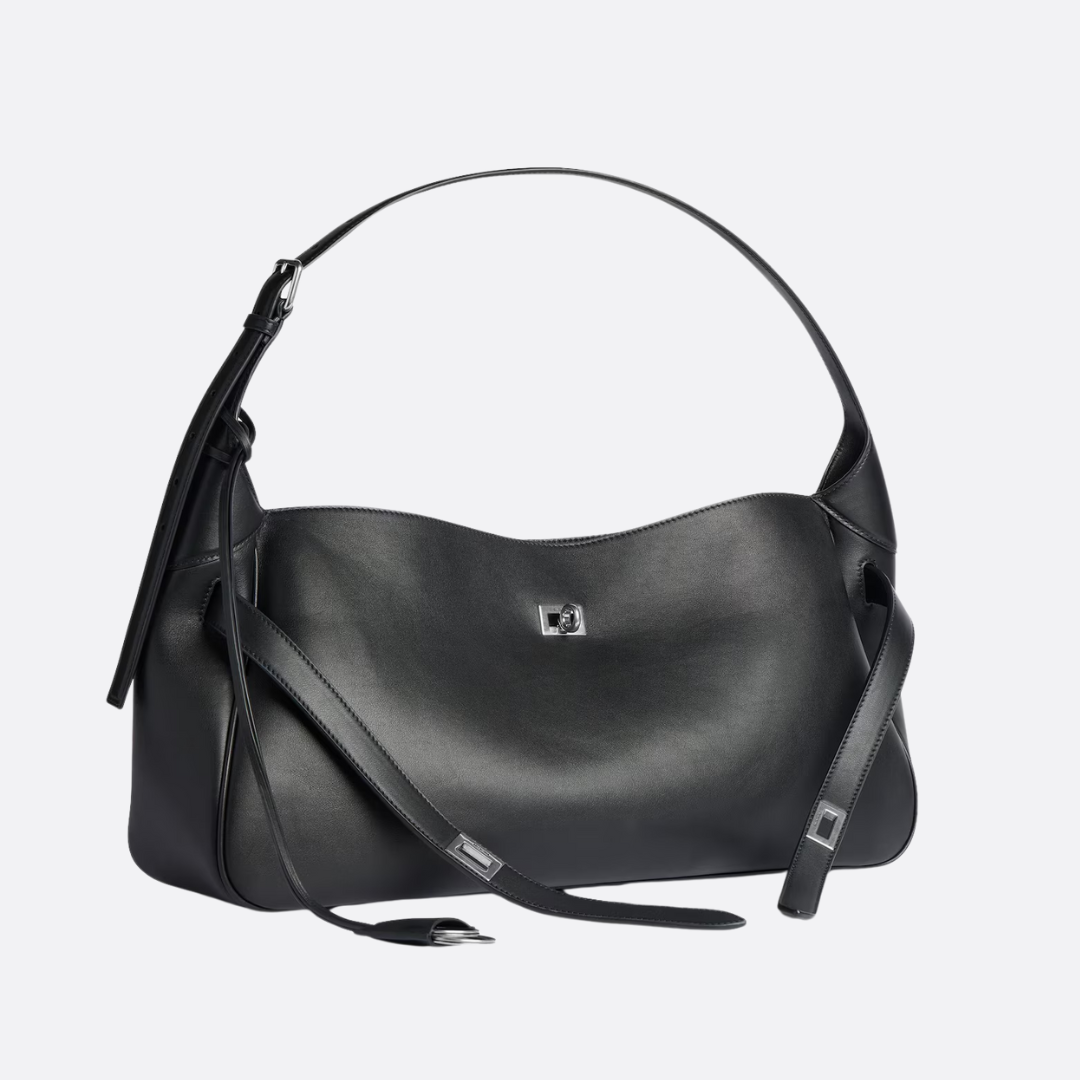 Women's Black Calf Leather Slouchy Hobo Bag