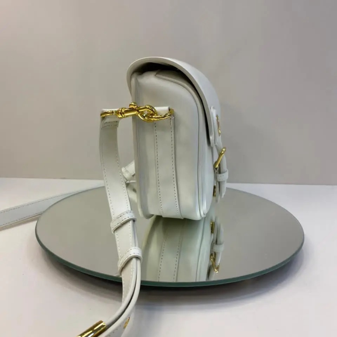 Women's Ivory Leather Rounded Flap Crossbody Bag