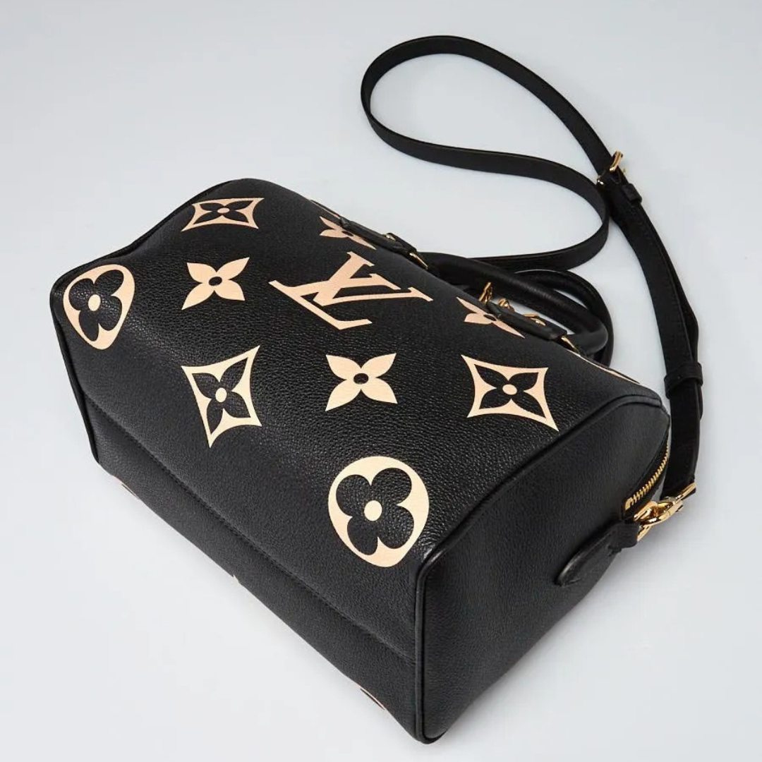 Women's Embossed Leather Bowling Bag - Black