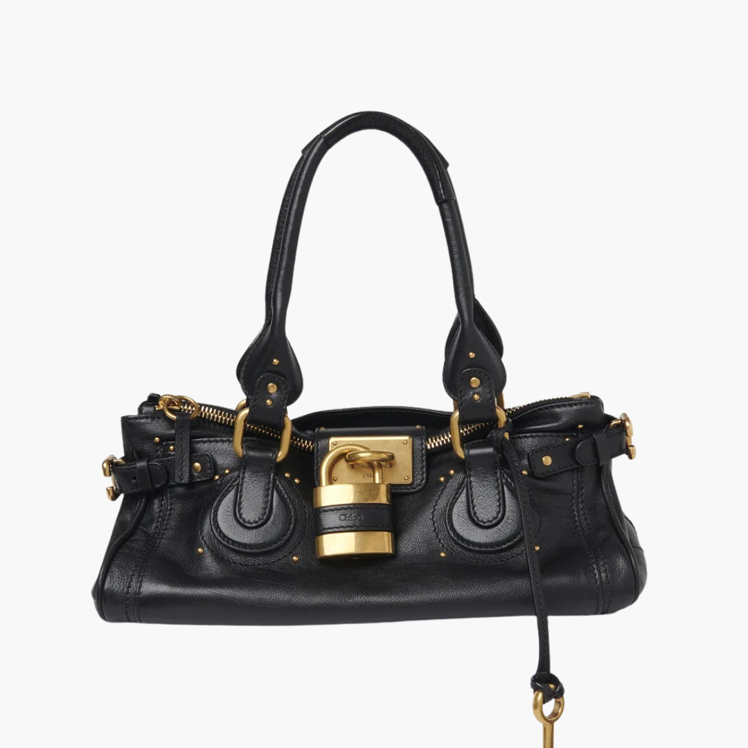Women's Two-Tone Leather Satchel with Padlock Detail