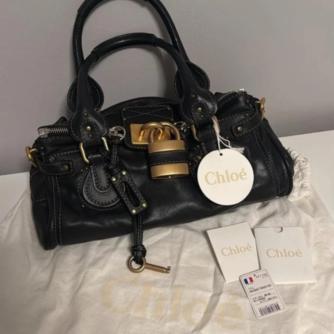 Women's Two-Tone Leather Satchel with Padlock Detail