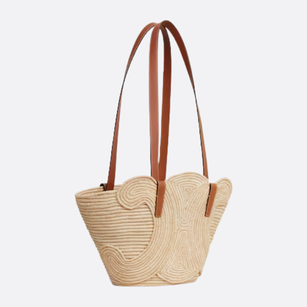Women's Small Woven Raffia Tote with Leather Trim